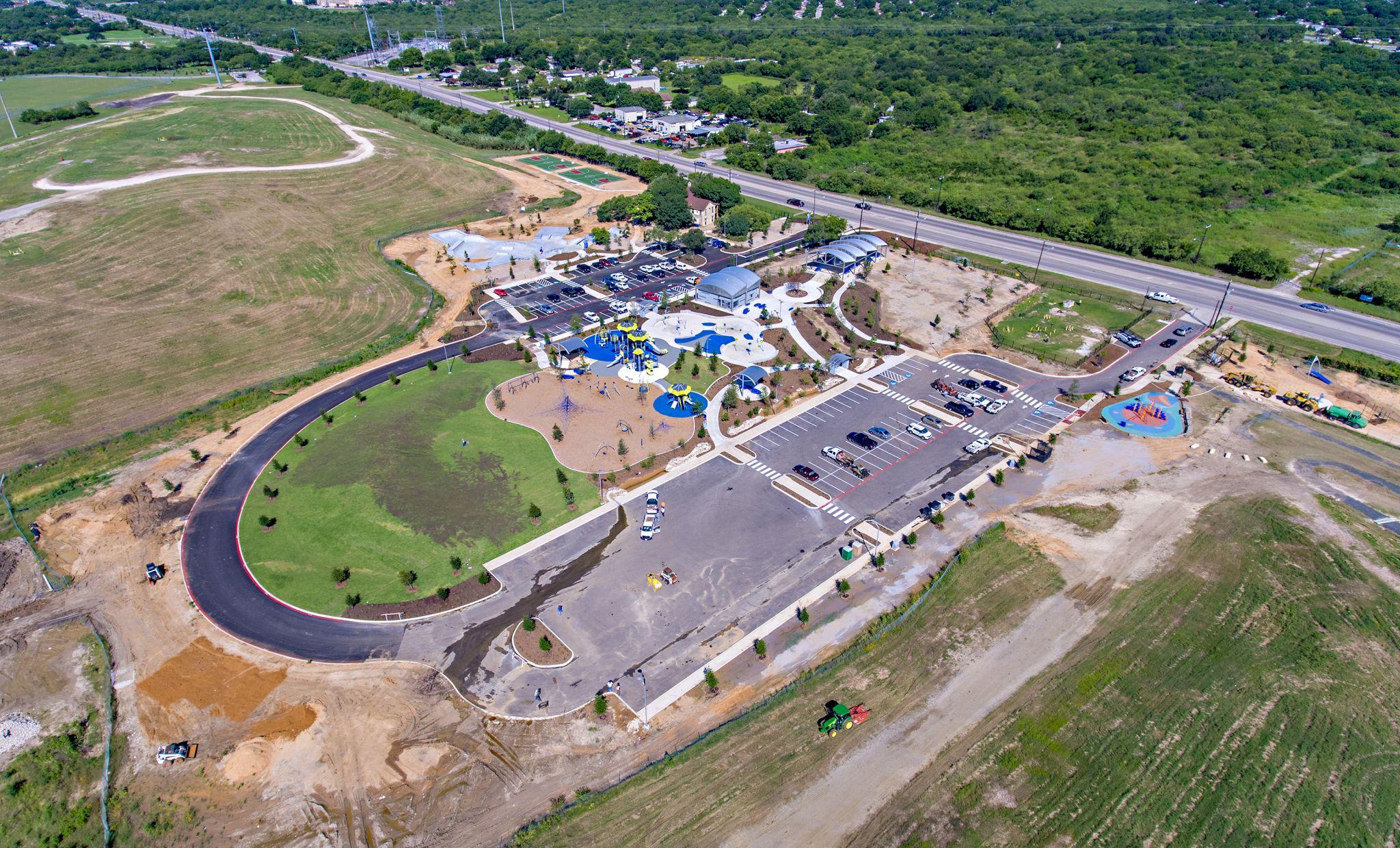 Pearsall Park aerial view with outdoor recreation areas in San Antonio